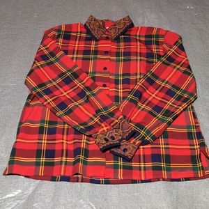 Alia petite size 8 red plaid long sleeve shirt green yellow blue button up down